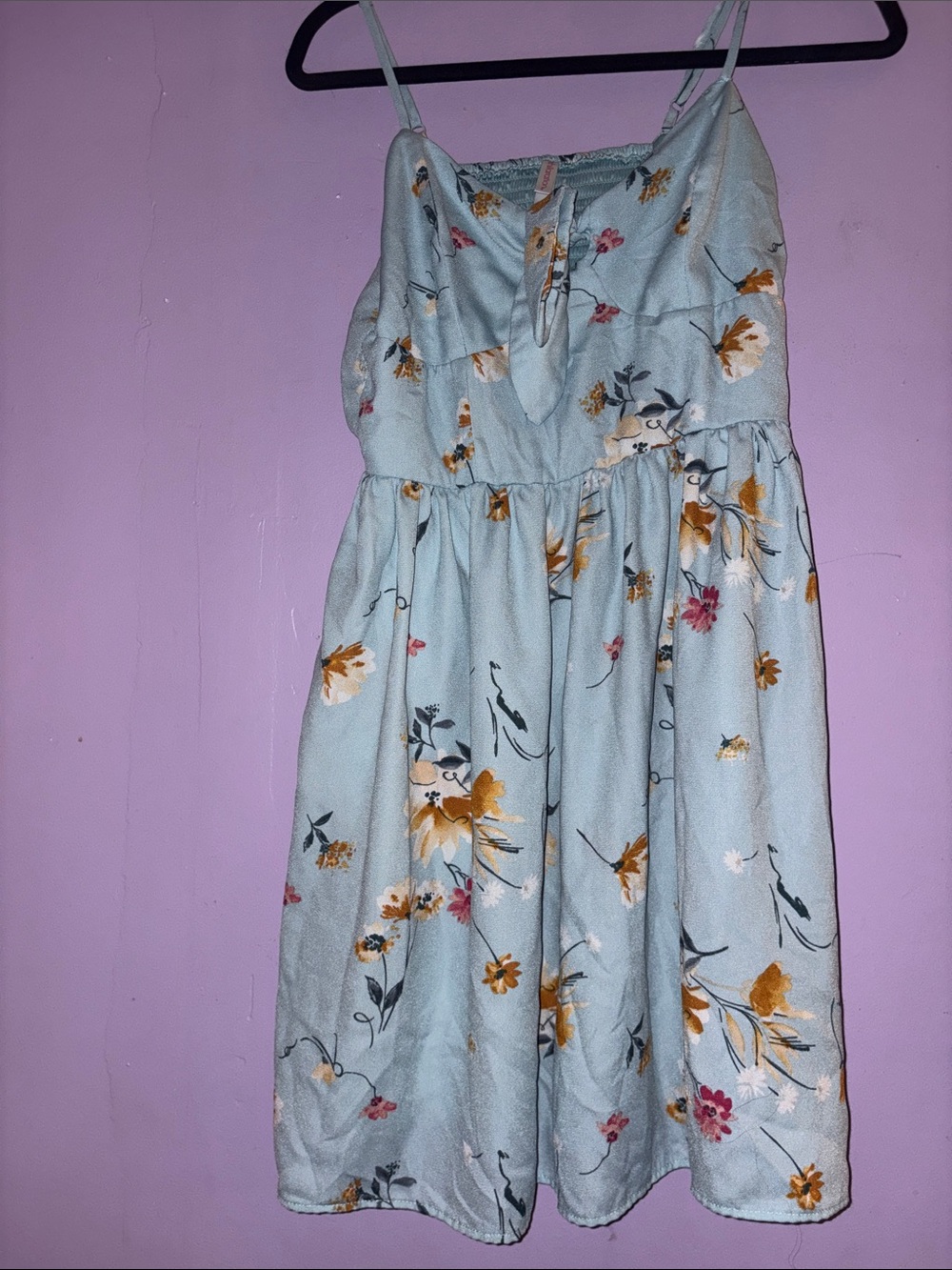 Xhilaration Light Blue Floral Sundress with Yellow & Pink Accents